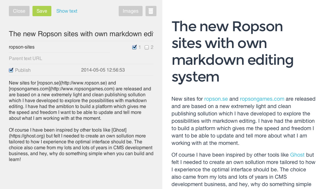 Ropson markdown editing